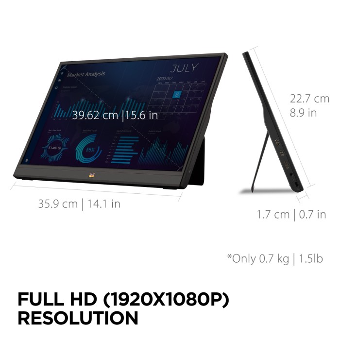 ViewSonic VA1650 Monitor portátil - panel IPS, USB-C Sucesor VA1655 VS18172 - Imagen 4