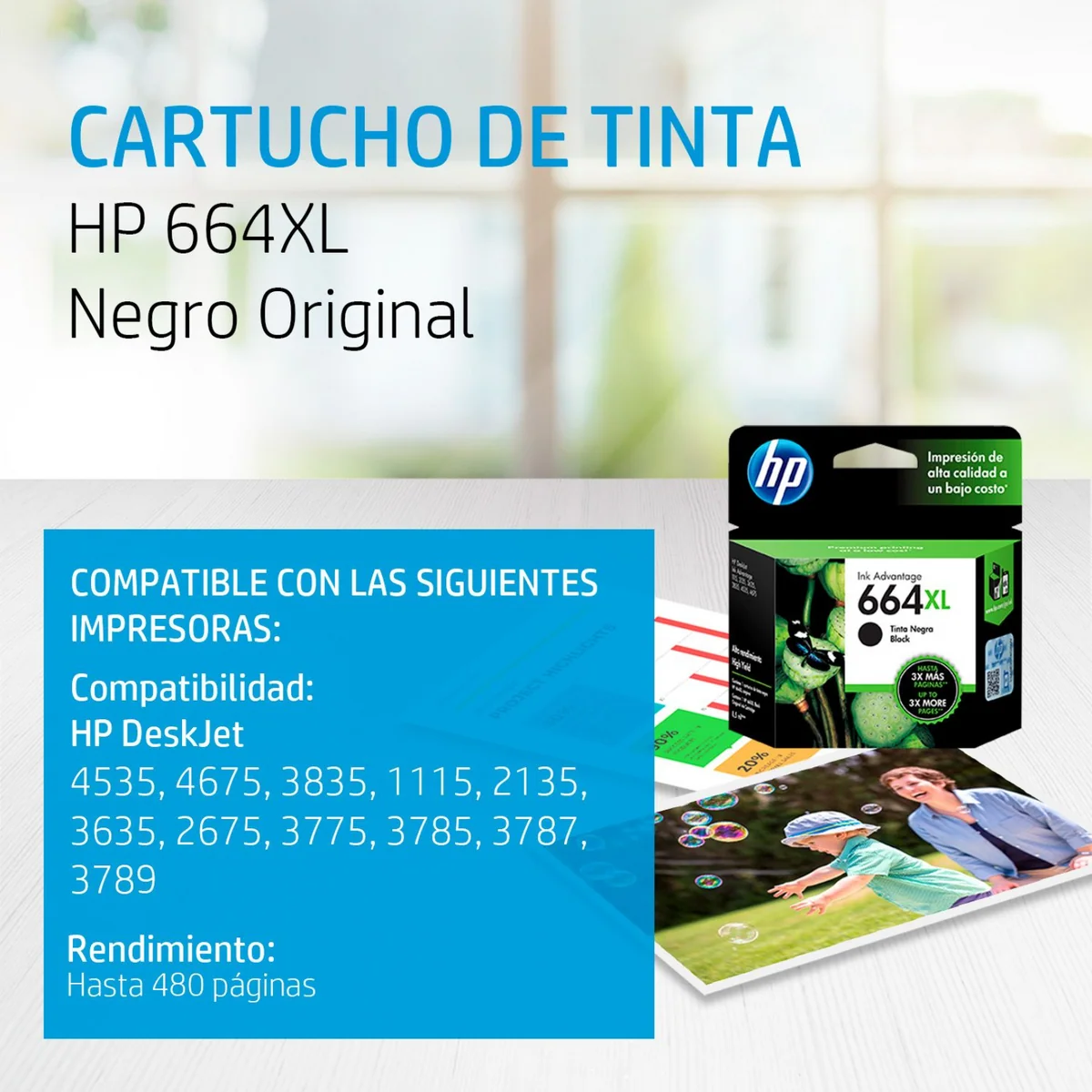 Cartucho de tinta HP 664XL Negro (F6V31AL) - Imagen 2