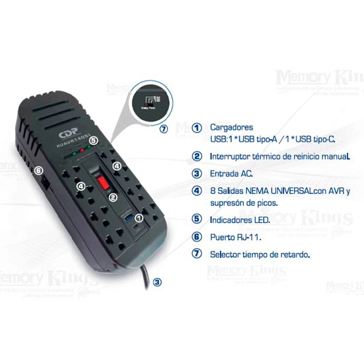 Estabilizador CDP RUAVR1408I 1400VA/700W 8 Salidas/ 1 USB - Imagen 2