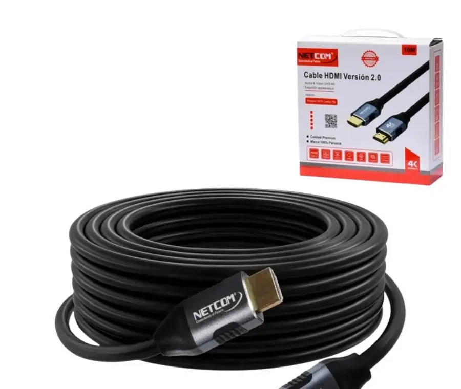 Cable HDMI 2.0 10 Metros NETCOM Ultra HD 3D 4K 60hz 2160P PVC